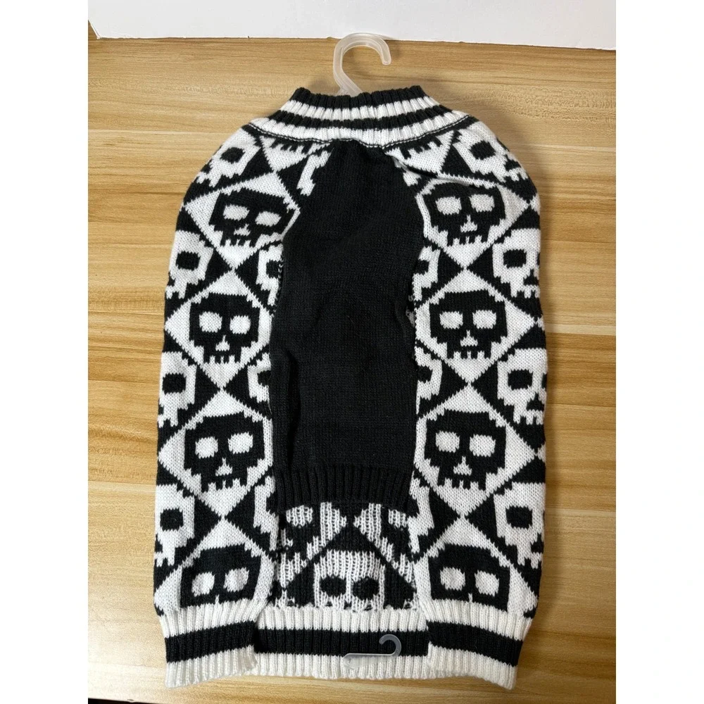 Bootique Dia De Los Muertos Skull Dog Sweater Halloween Black White XL‎ NEW